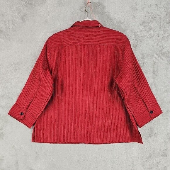 Coldwater Creek Shirt Womens Size PL Red 3/4 Sleeve Button-Up Textured Satin NWT - Picture 2 of 7